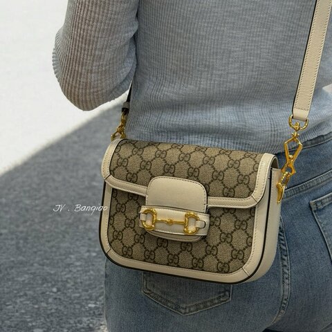JS1571-GUCCI  原花拚白牛皮mini 1955側背包658574