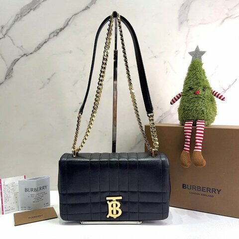 BURBERRY Lola絎縫黑色羊皮鏈帶包