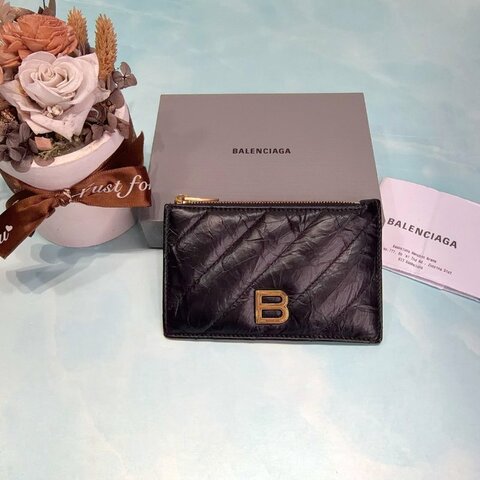 BALENCIAGA Crush揉製牛皮黑色零錢卡包