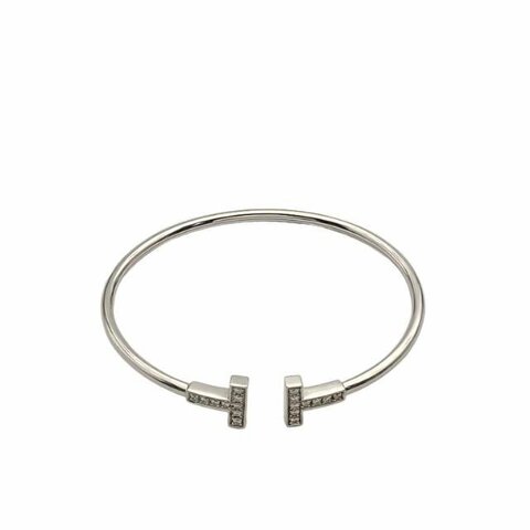Tiffany蒂芙尼 TiffanyT線圈手鐲中號滿鑽18K白金/鑽石14號