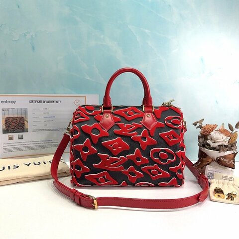 LV x UF Speedy 25紅黑簇絨波士頓包