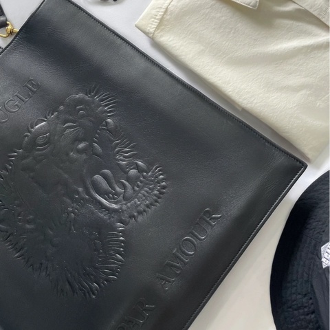 Gucci古馳黑色全皮虎頭手提包托特包