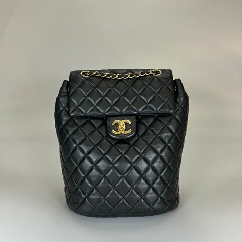 CHANEL CF後背包 黑羊皮金扣 A91121/23開