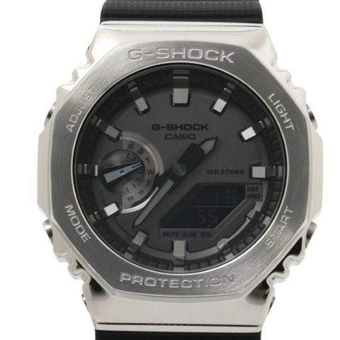 卡西歐 G-SHOCK 指針/數位雙顯 2100 系列 GM-2100-1AJF 手錶，灰色、銀色、黑色、樹脂、不鏽鋼材質，男士款