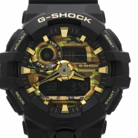Casio G-SHOCK BOLD 迷彩系列，以及金色類比/數位雙顯 GA-700 系列 GA-700CF-1AJF 迷彩黑色樹脂男士手錶