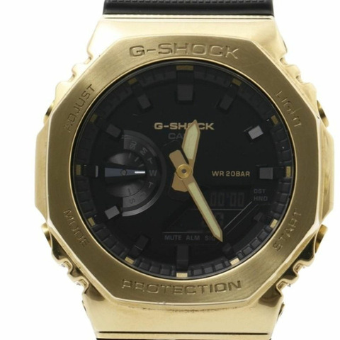 卡西歐 G-SHOCK 指針/數位雙顯 2100 系列 GM-2100G-1A9JF 黑色金樹脂不鏽鋼男士手錶