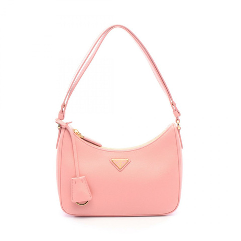 PRADA SAFFIANO LUX 三角形 Logo 單肩手提包，粉紅色 Saffiano 皮革，二手