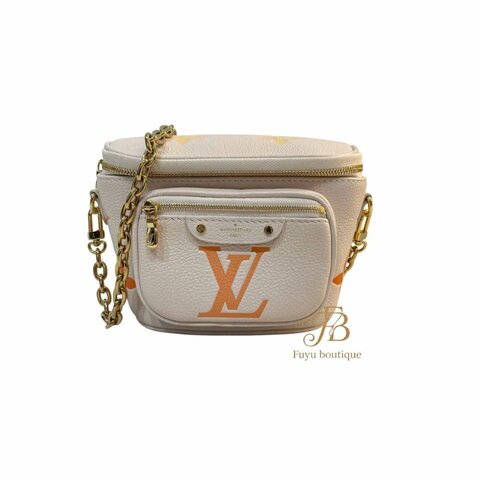 【L0002】LV白色牛皮 橘色大LOGO 鍊帶腰包 M82208
