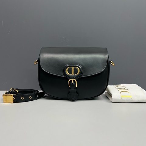 迪奧/Dior  Bobby 黑色牛皮中號馬鞍包斜挎包 金扣