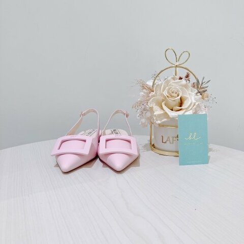 TK0535 Roger Vivier Trompette Metal Buckle Slingback Ballerinas Pink #37