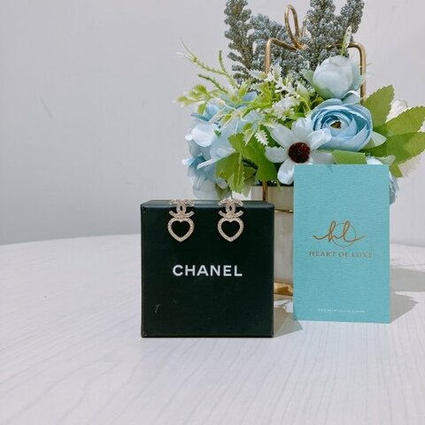 TK1370 香奈兒 水鑽 心心耳環 Chanel CC And Heart Earrings