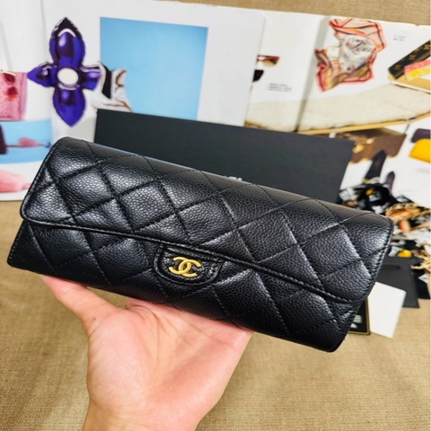 CHANEL 黑荔枝COCO長夾 23開 有附贈內膽金球鏈 可當woc 用一包兩用