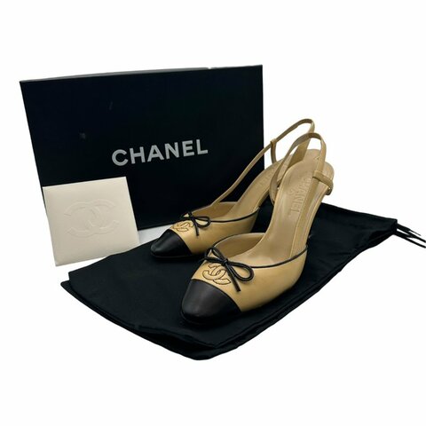 【美收精品】CHANEL 雙色拼接蝴蝶結跟鞋 C-945【隔月月中將轉賣至日本 上架期限30天】