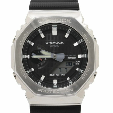 卡西歐 G-SHOCK 指針/數位雙顯 2100 系列 GBM-2100-1AJF 黑色銀色樹脂不銹鋼男士手錶