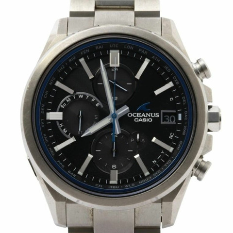 卡西歐 OCEANUS 經典系列 OCW-T4000-1AJF 黑色銀色鈦金屬男士模擬腕錶