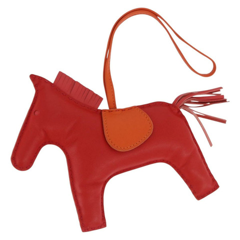 愛馬仕 Rodeo 吊飾，皮革材質，紅色/橙色，正品，貨號 199067M