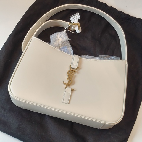 99新聖羅蘭 ysl 牛皮手提袋 hobo 白色金扣 中號