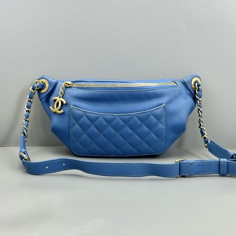 chanel香奈兒腰包藍色 97新 27開