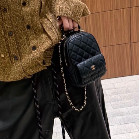 CHANEL香奈兒黑金荔枝牛皮小書包芯片款全新全配🈶購證