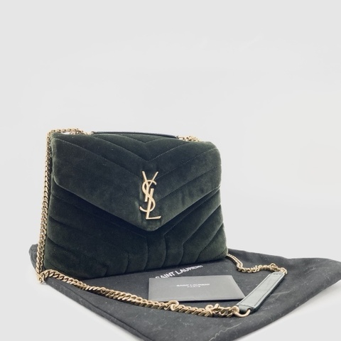 YSL LOULOU 綠色麂皮翻蓋肩背包