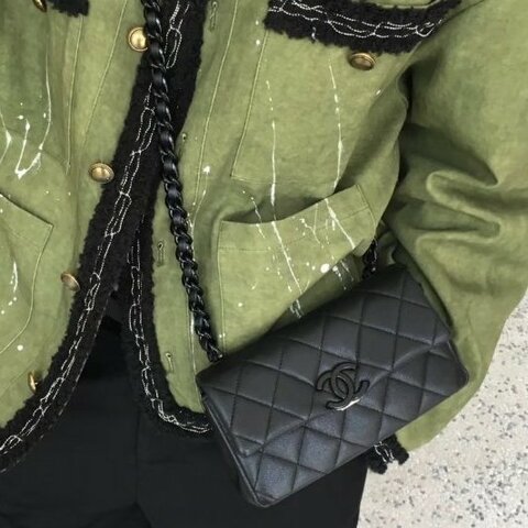 ✿ CHANEL  20cm ❙ 大mini 魚子醬 so black 口蓋包