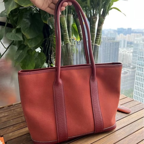 🐎Hermes愛馬仕｜限量款Gardenparty 長手柄Gp30 蜜桃粉銀扣 帆布拼皮花園包｜98新帶拉鍊