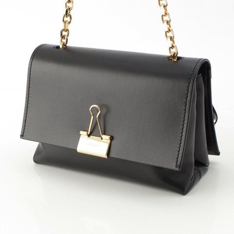 Off-White 手袋斜孭袋Black Leather Binder Clip Shoulder Bag