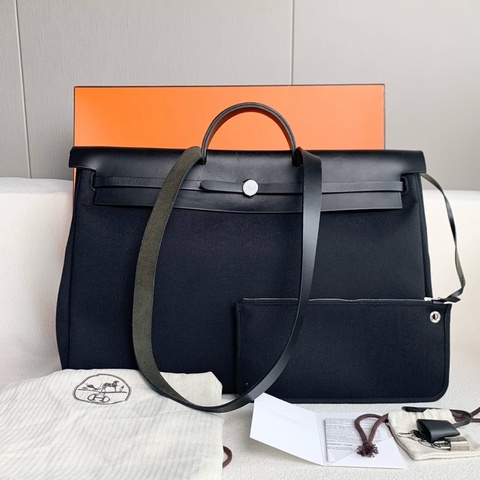 Hermes愛馬仕Herbag Zip Retourne Cabine50旅行包 W刻 帆布拼皮 銀扣  尺寸50*36*23