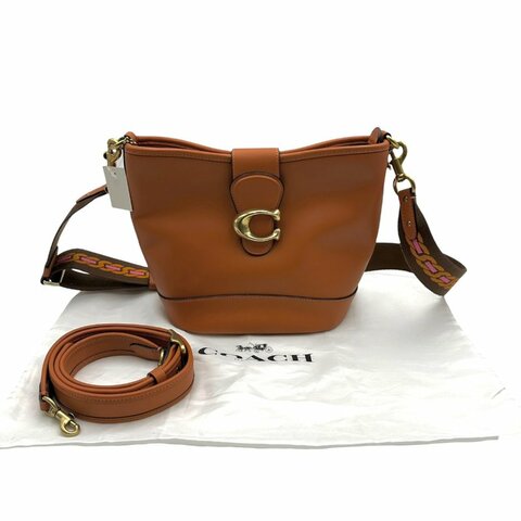 【美收精品】Coach 橘色Tali 光滑皮革金屬 C 字扣水桶包 C-933【隔月月中將轉賣至日本 上架期限30天】