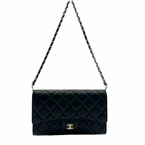 【美收精品】CHANEL 黑色菱格紋WOC鏈帶錢包  C-943【隔月月中將轉賣至日本 上架期限30天】