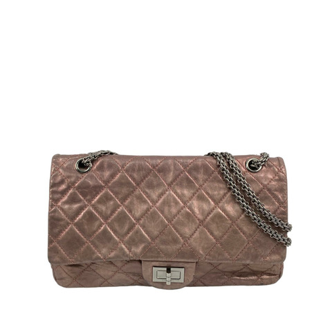 △ CHANEL 香奈兒 Pink Calfskin 2.55 Silver Tone Metal Double Flap No.12 Shoulder Bag 粉紅色小牛皮2.55銀色金屬No.12肩背包-267016702
