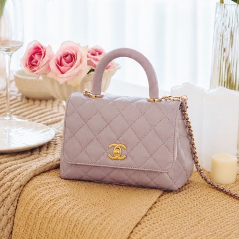 全新大全配Chanel coco handle mini 薰衣草紫 芯片款