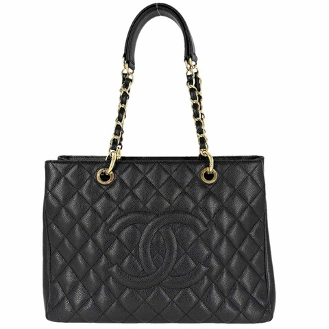 香奈兒女士 GST Matelassé 鏈條手提包，飾有 Coco 標誌，單肩背包，CHANEL A50995，魚子醬紋皮革，黑色，金色五金配件