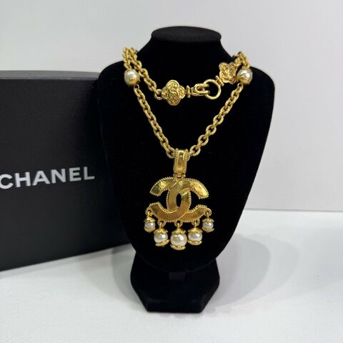 CHANEL Vintage 96A麥穗紋雙C珍珠長鍊