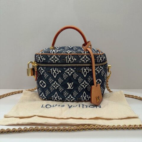LV 路易威登1854丹寧牛仔藍Vanity化妝包小號手提包斜挎包