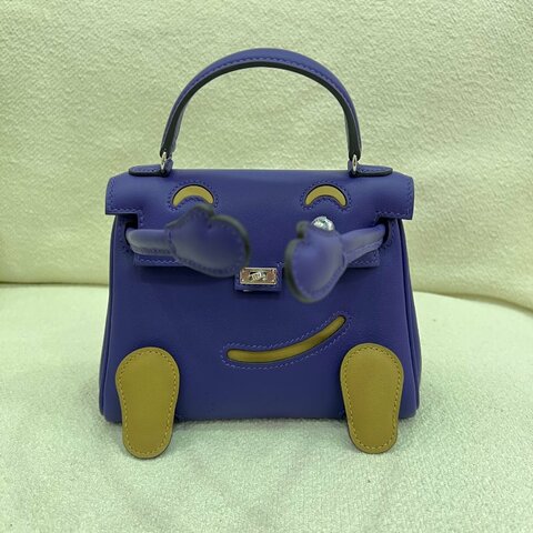 愛馬仕 Hermès Kelly Doll 紫色拼沙丘色 Swift皮 銀扣 全新 G刻