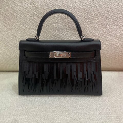 愛馬仕 Hermès Mini Kelly II 迷你凱莉 黑色 Box皮 銀扣 流蘇款 全新 G刻