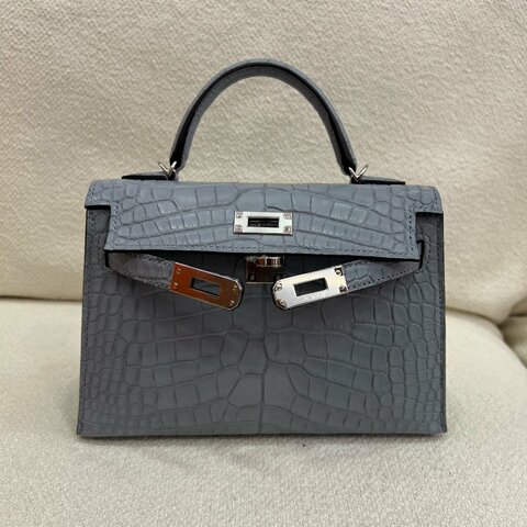 愛馬仕 Hermès Mini Kelly II 迷你凱莉 2代 P0木偶灰 方塊鱷魚 銀扣 全新 G刻
