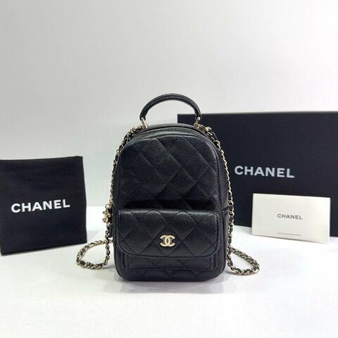 CHANEL Mini黑金荔枝皮後背包