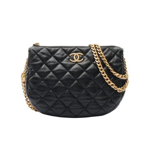 CHANEL 香奈兒 Small Chain Hobo 肩背包 黑色羊皮 金扣 AS3464