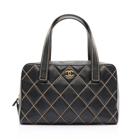 CHANEL 香奈兒 Wild Stitch 手提包 黑色 牛皮 金扣 無卡 A18121