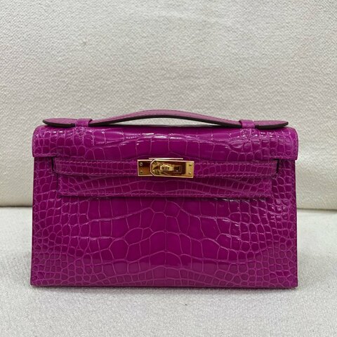 愛馬仕 Hermès Mini Kelly I 迷你凱莉 1代 天方夜譚紫 方口鱷魚 金扣 A刻
