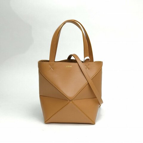 LOEWE 棕色牛皮革PuzzleFoldTotemini肩背包