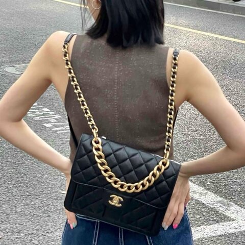 香奈兒/Chanel 23s郵差雙肩手提包 可拆卸肩帶，手提/單肩/雙肩三種背法，黑色