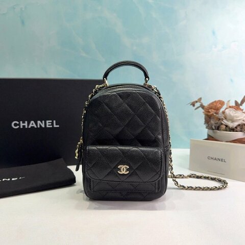 CHANEL Mini黑金荔枝牛皮後背包