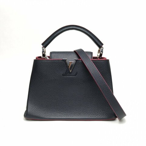 LV CapucinesBB黑色牛皮革銀扣肩背包