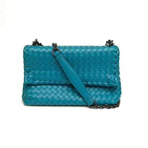 BOTTEGA VENETA Olimpia編織翻蓋斜挎包綠色羊皮革肩背包