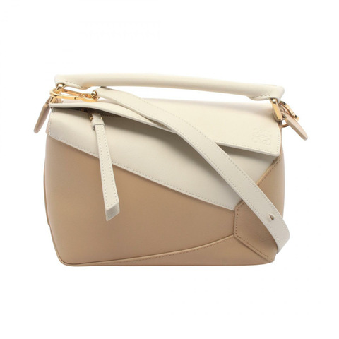 LOEWE Puzzle Edge 小號肩斜背包，皮革材質，米白色，二手