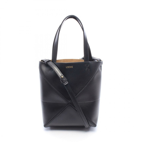 LOEWE Puzzle Fold 迷你肩手提包 A657V25X01 黑色皮革 二手 女士