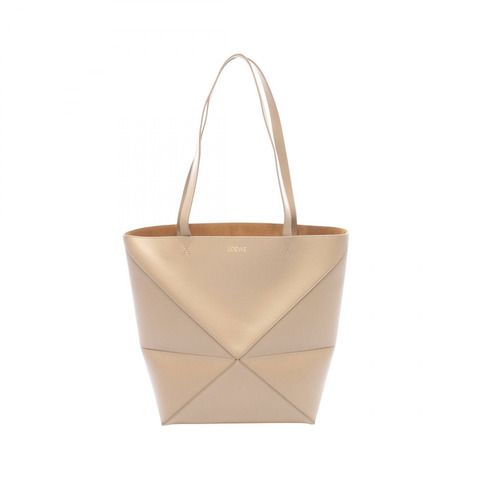 LOEWE PUZZLE TOTE 中型單肩包，米色皮革，二手女款